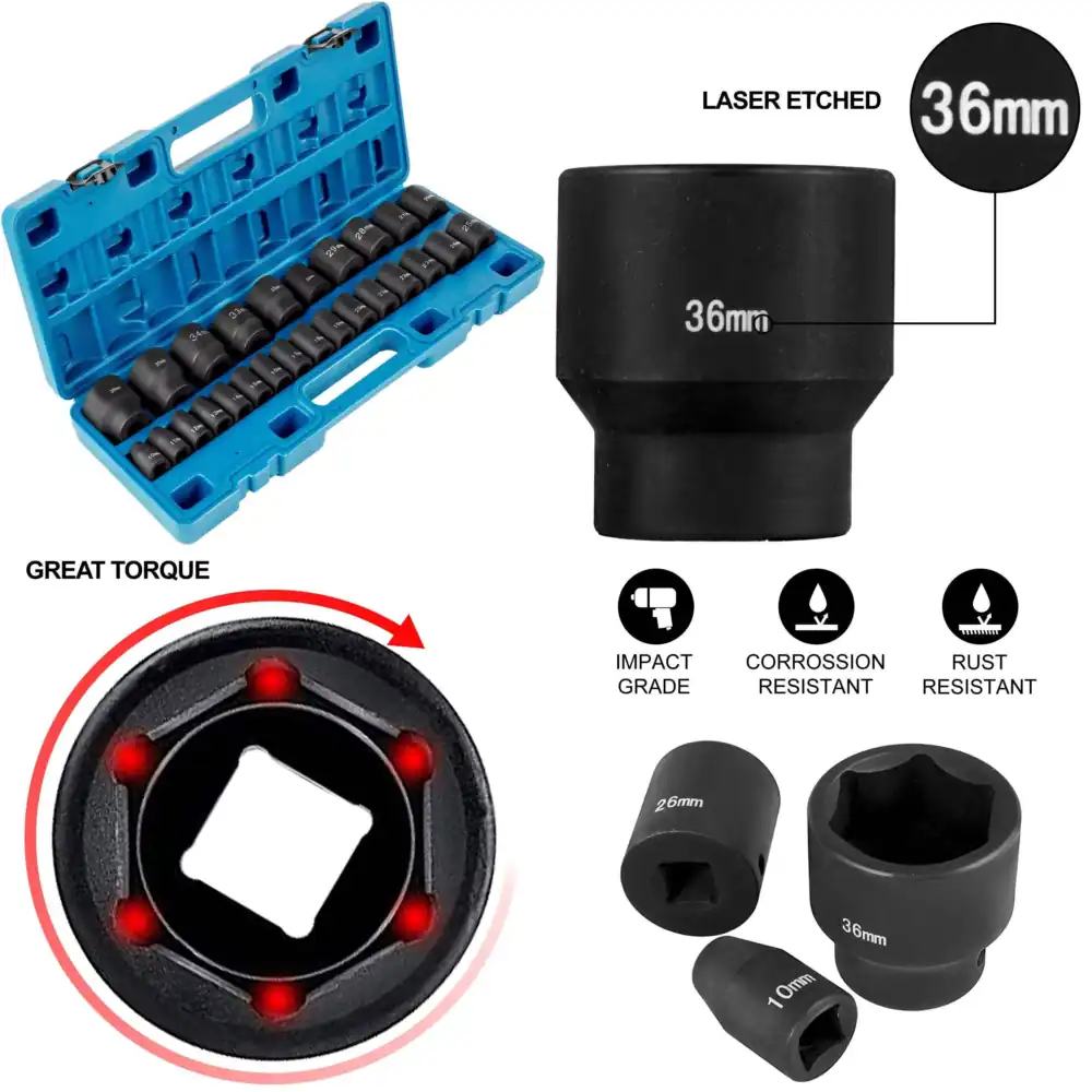 Metric Impact Socket Set, CR-V - đánh giá và giá Industrial Laser Etching